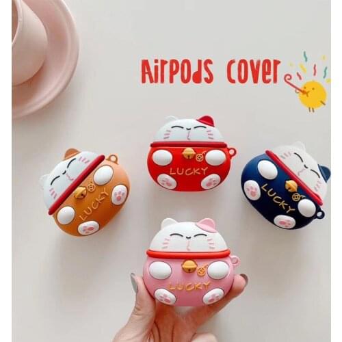 Cute Lucky Cat AirPods Pro Headset Case Cartoon Silicone 1/2 Generation Apple Bluetooth Headset Shell 3 Generation Applicable