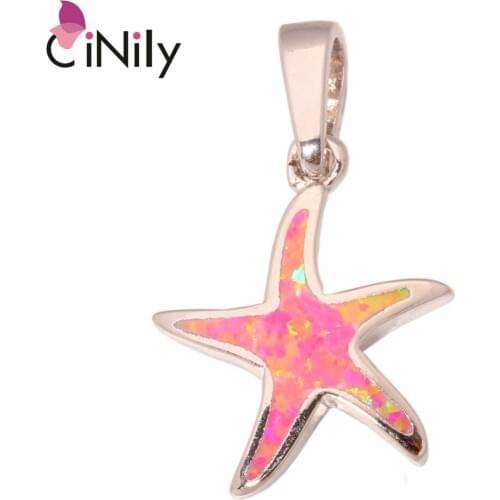 CiNily Created Pink Fire Opal Silver Plated Wholesale Lovely Cute Star for Women Jewelry Wedding Party Pendant 1" OD5178