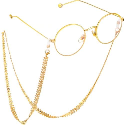 Gold Silver Color Long Eyeglass Flat Chain for Women Men Fishbone Shape Reading Glasses Neck Cord Anti Slip Sunglasses Chain