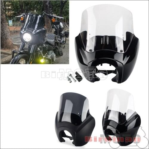 For Harley Super Glide Fat Bob FXR FXD Motorcycle Front Headlight Fairing Clear/Smoke Windshield Air Deflector Hardware Kit