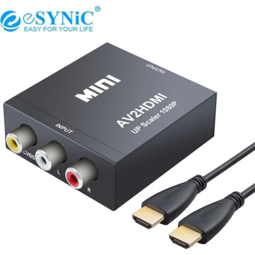ESYNiC CVBS AV to HDMI Converter RCA to HDMI Adapter For PAL/NTSC 1080p/720p Up Scaler Alloy Composite Video Audio Adapter
