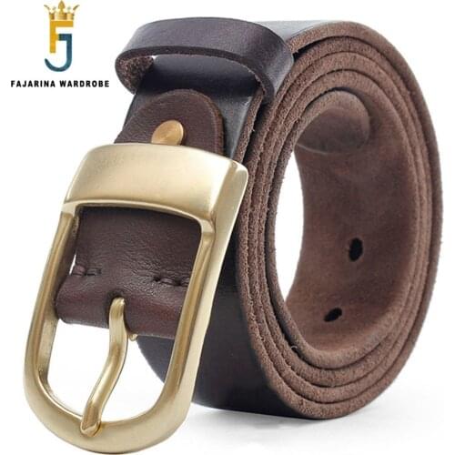 FAJARINA High Quality Brass Pin Buckle Metal Retro Belt Accessory 100% Pure Cowskin Leather Accessories Belts for Men N17FJ318