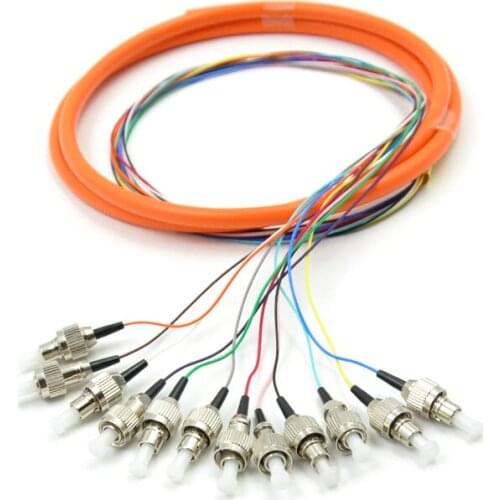FTTH 12 Core Fiber FC /UPC 0.9mm Fiber Optic Bundle Pigtail Multimode 1.5m
