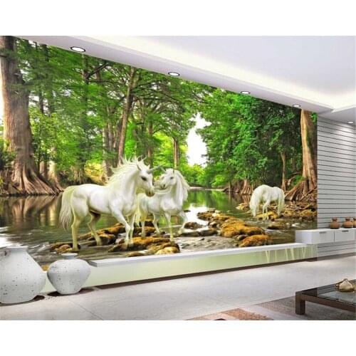 Children room background 3d wallpaper natural landscape painting wonderland unicorn Kindergarten children 3D wallpaper beibehang