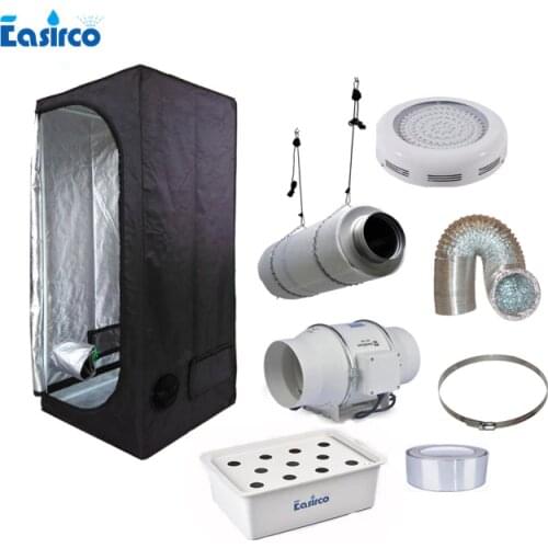 Hydropoinics Complete indoor grow tent kits 60x60x140cm with DWC bucket, LED grow light and ventilation equipment