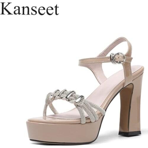 Kanseet Sexy Super High Heels Women Sandals 2021 Summer Open-Toed Genuine Leather Buckle Platform Female Shoes Plus Size 42