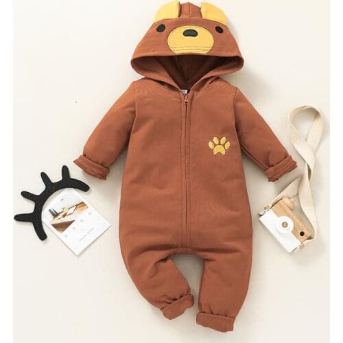 Long Sleeve Baby Rompers Baby Boy Clothes Hoodie Jumpsuits Rompers Bear Ear Costume Baby Clothes Zipper Onesie Infant Clothing