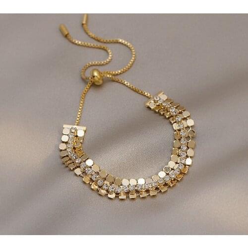 Korean New Design Fashion Jewelry Simple Crystal Wide Bracelet for Women Elegant Stretchable Adjustable Bracelet