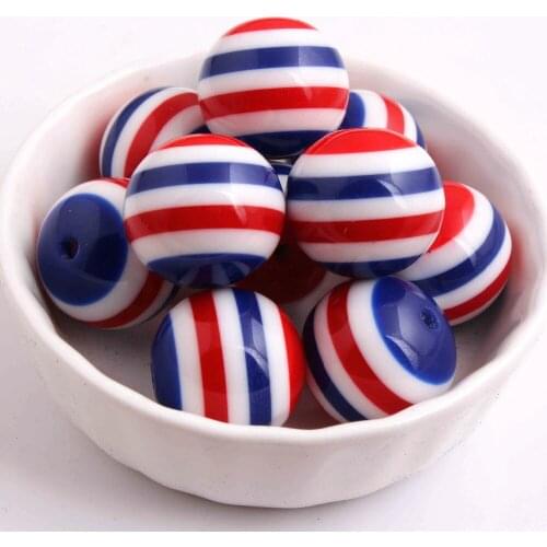 Kwoi vita Red White Blue Chunky Round 20MM Resin Beads 100pcs Resin Strips Beads Jewelry