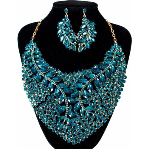 Lan palace luxury leaves Glass african beads bridal big jewelry set gold color necklace and earrings for wo'men free shipping