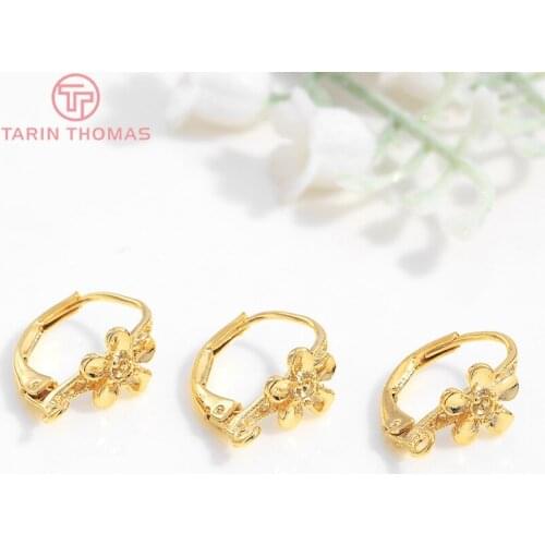 10PCS 13x18MM 24K Gold Color Plated Brass Earring Clip Earring Hoop with Flower DIY Jewelry Making Findings Accessories