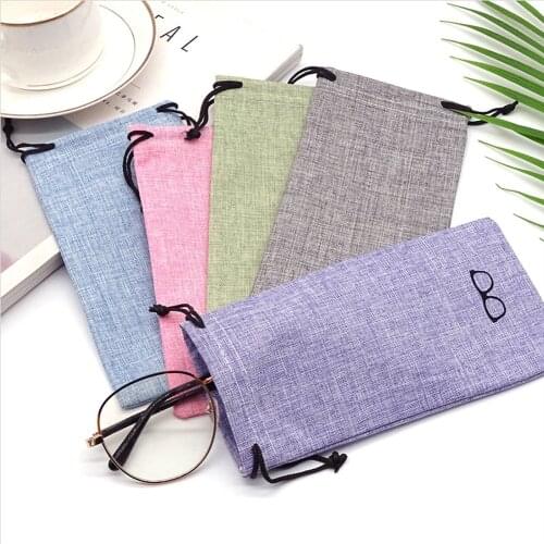 1PC Portable Linen Fabric Draw Storage Bags Sunglasses Bag For Smooth Surface Phone Glasses Box Container Glasses Case 6 Colors