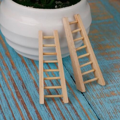 1PCS DIY Mini Wooden Step Ladder Fairy Garden Miniatures Dollhouse Miniatures Ornament Decoration Furniture Toys