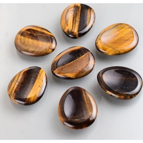 Natural Tiger Eye Worry Stone 45*37MM Tumbled Palm Stone Slice Chakra Thumb-Stone Reiki Healing Energy Feng Shui Home Decor