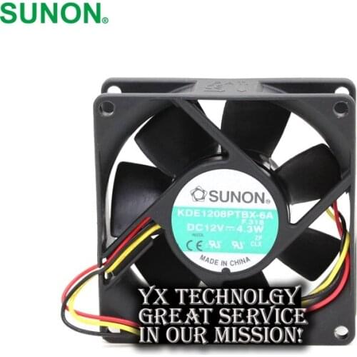 SUNON New KDE1208PTBX-6A 8025 80mm 12V 4.3W dual ball bearing chassis cooling fan 80*80*25mm