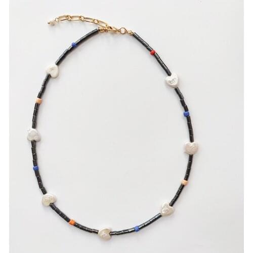 Retro fashion natural stone beaded necklace cute heart-shaped freshwater pearl jewelry birthday gift for girls exquisite naszyjn