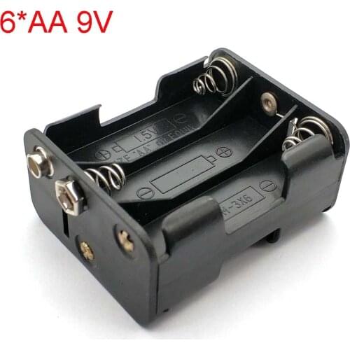 6*AA 9V Plastic Battery Double Side Spring Box Back-to-back with 9V Buckle AA Holder Battery Holder Box Battery Case