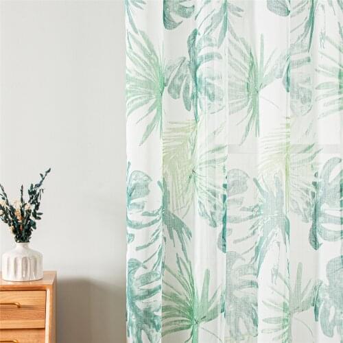 Green Leaves Sheer Curtains For Living Room Bedroom Plant Voile Tulle Kitchen Tulle Window Treatments Panel Drapes
