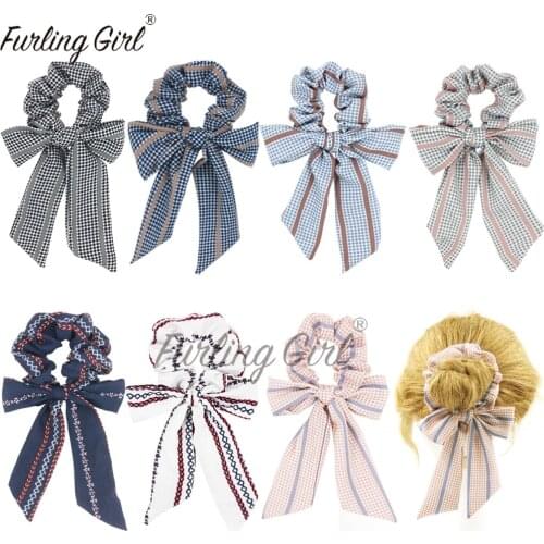Furling Girl 1 PC Solid Color Stripes Bowknot Elastic Hair Bands Multi Functional Headbands Colorful Lines Hair Scrunchies