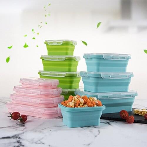 4 Sizes Collapsible Silicone Food Container Portable Bento Lunch Box Microware Home Kitchen Outdoor Food Storage Containers Box