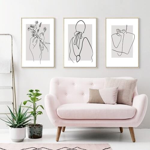 Modern Minimalism Abstract Lady Line Body Hand Print Posters Flower Canvas Painting Wall Art Pictures Livingroom Nordic Decor