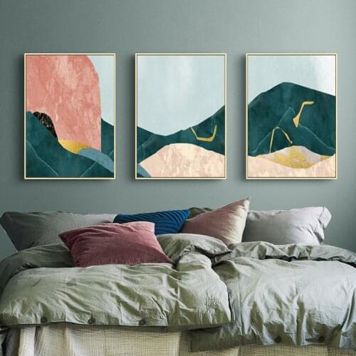 Modern Simple Abstract Landscape Poster Green And Pink Nordic Mountain Canvas Painting Trendy Print Wall Art Pictures Room Decor
