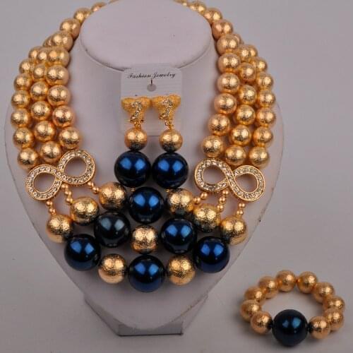 Dark Blue Afrian Necklace Costume Jewelry Set Nigerian Wedding Bridal Jewelry Sets for Women