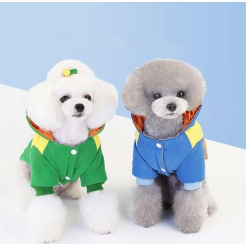 Warm Pet Cotton Coat Winter Small Dog Clothes Soft Plush Hooded Cat Puppy Jacket Thicken Windproof French Bulldog Clothing