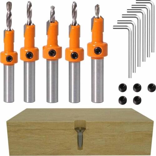 5Pcs/set 8/10mm HSS Countersink Drill Bit Screw Woodworking Chamfer Tool Quick Change Wood Hole Drills Bit round Shank+ Wrench