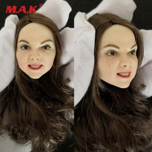 In stock 1/6 Female Head browm Long Hair Planted Girl Angry Face PVC Sculpt fit 12'' action figure body