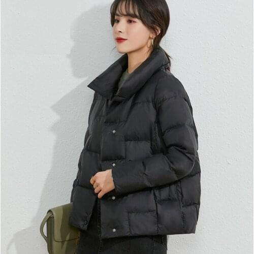 2021 Winter Stand Collar Down Short Jacket Women 90% White Duck Down Coat Solid Color Female Parkas Ultra Light Outwear