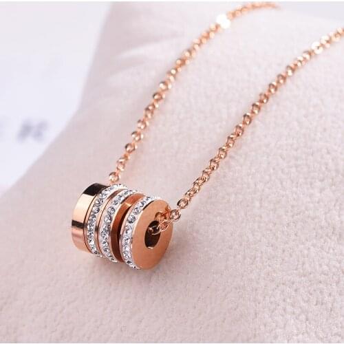 Korean Fashion Luxury Shining Full Zircon Inlaid Titanium Steel Women Pendant Necklaces Female Elegant Student Clavicle Chain