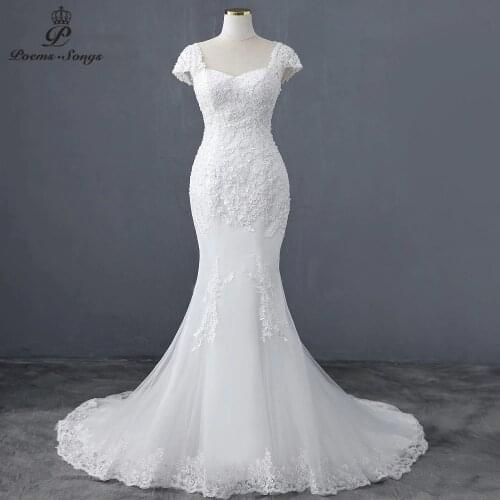 Elegant cap sleeve mermaid wedding dress 2021 wedding gowns marriage bride dress vestidos de novia robe de mariee white dress
