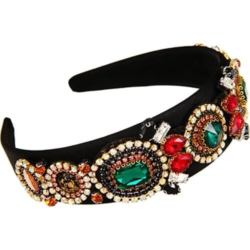 ZHINI New Ethnic DIY Handmade Headbands for Women Personality Exaggeration Colorful Crystal Hair Accessories Rhinestone Jewelry