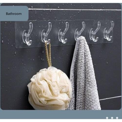 1/3/6 Hooks Transparent Strong Self Adhesive Door Wall Hangers Hooks Suction Heavy Load Rack Cup Sucker for Kitchen Bathroom