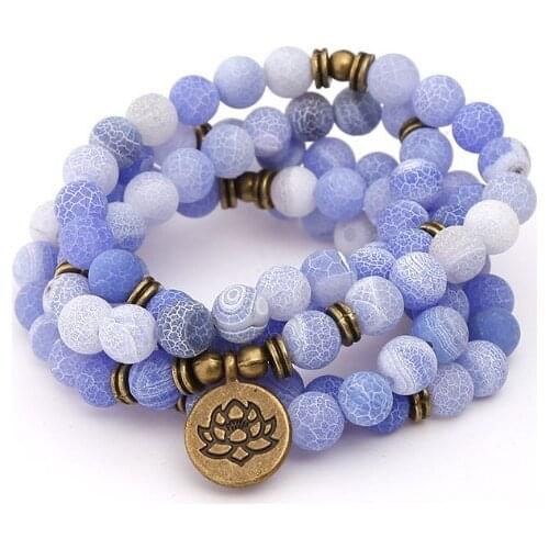 108 beads 8mm elastic adjustable Lotus life tree Buddha OM eye Chakra Reiki agate Onyx Yoga Bracelet necklace okl3d