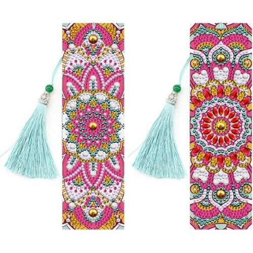 2 Pcs 5D Diamond Painting Leather Bookmark Mandala Tassel Book Marks Special Shaped Diamond Embroidery DIY Craft Page Mark
