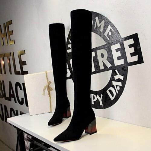 2020 New Flock Leather Women Over The Knee Boots Lace Up Sexy High Heels Autumn Woman Shoes Winter Women Boots Size 1718-12