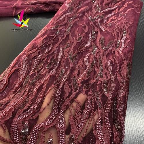 2020 Handmade Beads Lace Fabric High Quality Embroidery African French Tulle Lace Fabric For Sequins Lace Nigeria Party Dress