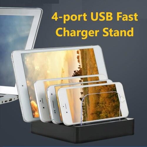 4-port USB Fast Charger Stand 3C Digital Display Charging Head Multi Port charger Station Dock Holder for Phone/Tables/Watch