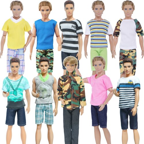 5 Set/Lot Mens Outfit Short Pants T-shirt Summer Beach Wear Clothes for Barbie Doll Friend for Ken Doll House Play Accessories