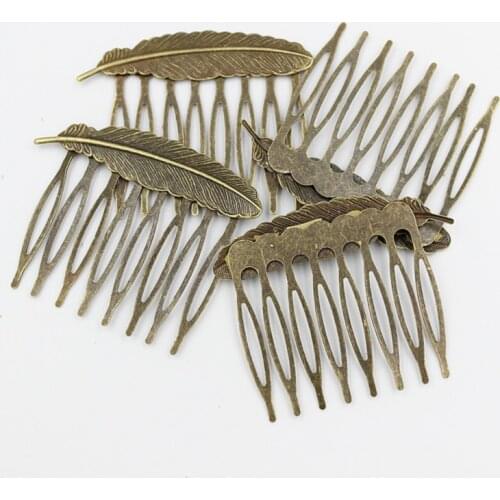 5pcs 53x40mm Retro Bronze Feather Hair Comb Hairpin Hair Wear Bride Wedding Hair Accessories Headpiece for Women and Girls