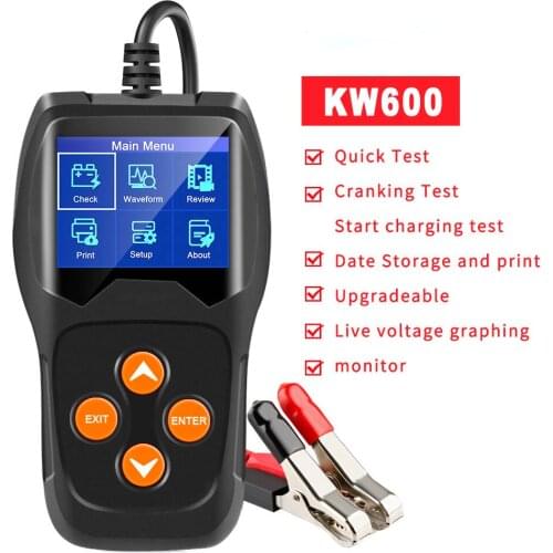 Car/Motorcycle Battery Tester 12V Analyzer 100 to 2000CCA Test Battery Health/Faults 12V Digital Color Screen Auto Diagnostic