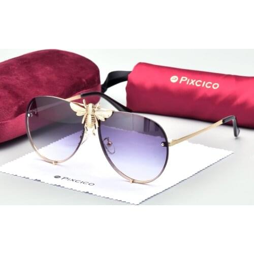 B47850 With Red Flocking Case Luxury Metal Big Bee Pilot Sunglasses UV400