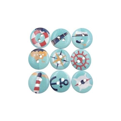 Free shipping 50pcs/lot 15mm White navy series wooden buttons childrens DIY manual buttons shirt blue wooden buttons