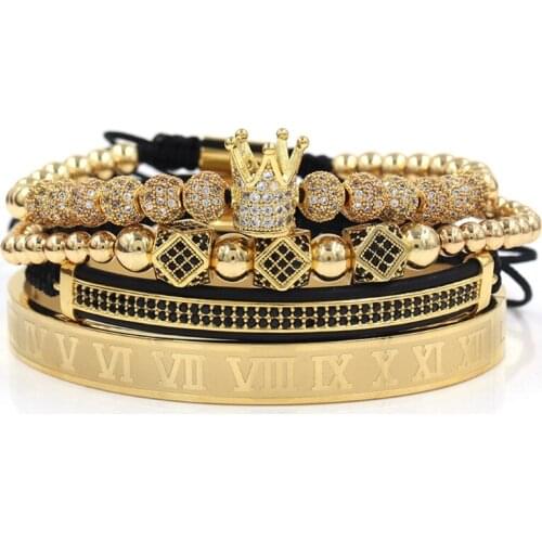 Imperial Crown King Bracelet Luxury Charm Roman Numeral Bracelet Pave CZ Zircon Bracelet Bangle For Men Women Jewelry