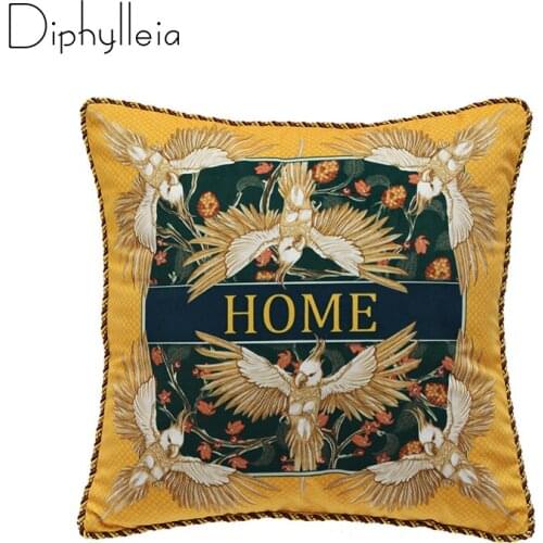 Diphylleia Cushion Cover Stunning Quality Parrot Print Yellow Velvet Throw Pollow Case Envelope Style Zipper Back 45x45cm