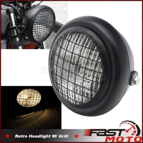 Black Retro Headlight Steel Mesh Grill Housing Old School High Low Beam Headlamp Universal for Harley Chopper Bobber Cafe Racer