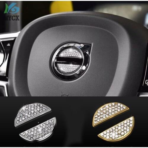 For Volvo XC60 S90 XC90 2018 Luxury Metal+Rhinestone Steering wheel center trim decoration sticker 2pcs Car Styling Accessories