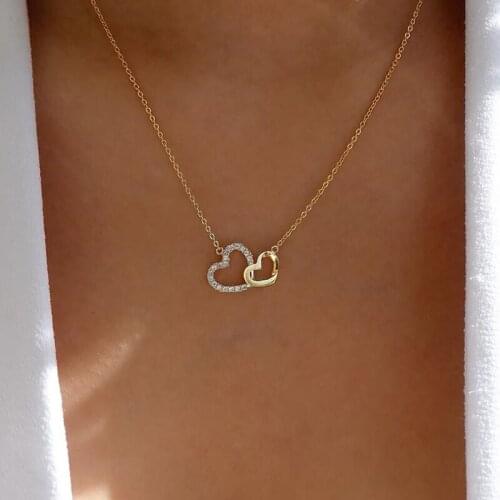 Elegant Double Hollow Heart Pendant Necklace for Women Girls Simple Clavicle Chain Fashion Trendy Jewelry Romantic Collar charm